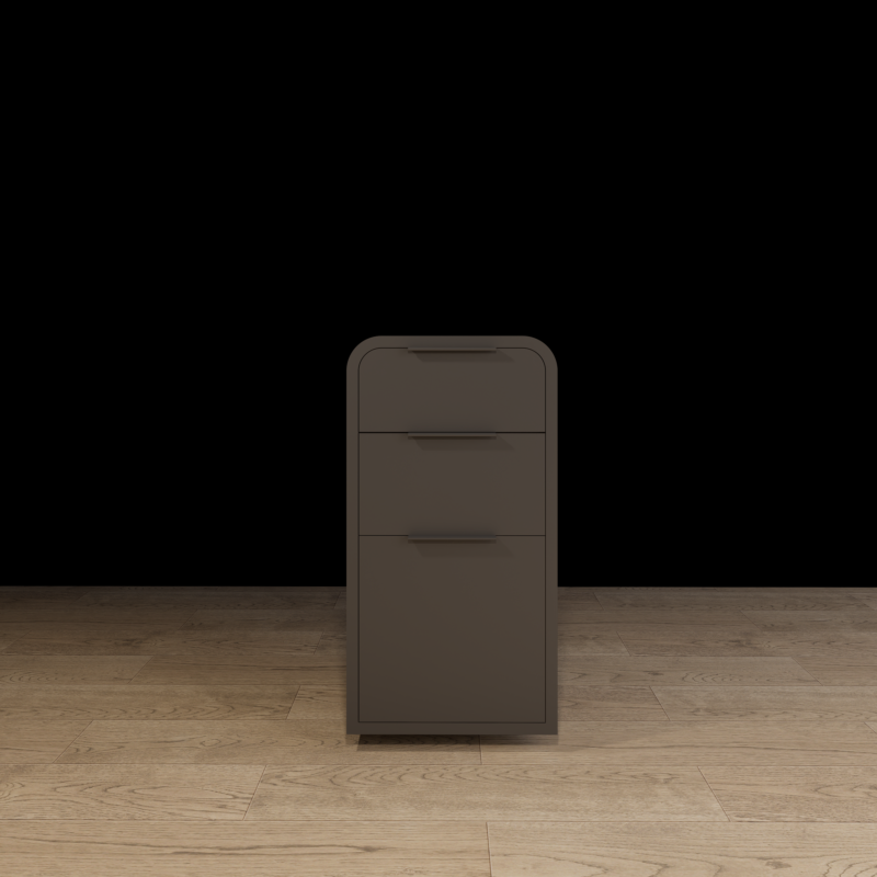 Modern floating salon styling station with pedestal storage, sleek contemporary design, and professional workstation functionality.
