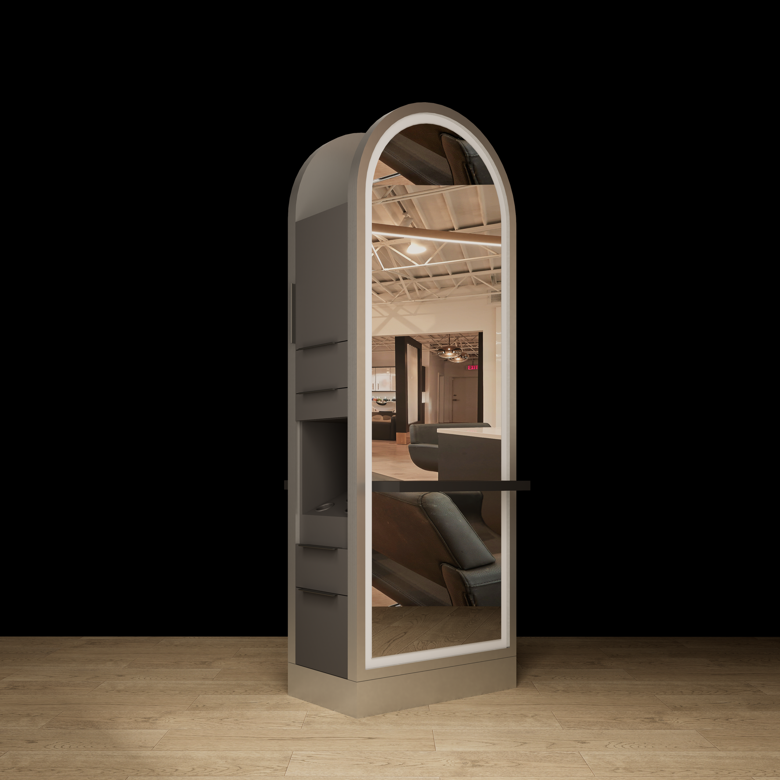 Belmont Double Sided Styling Station - Closed Concept with LED Mirror - Image 6