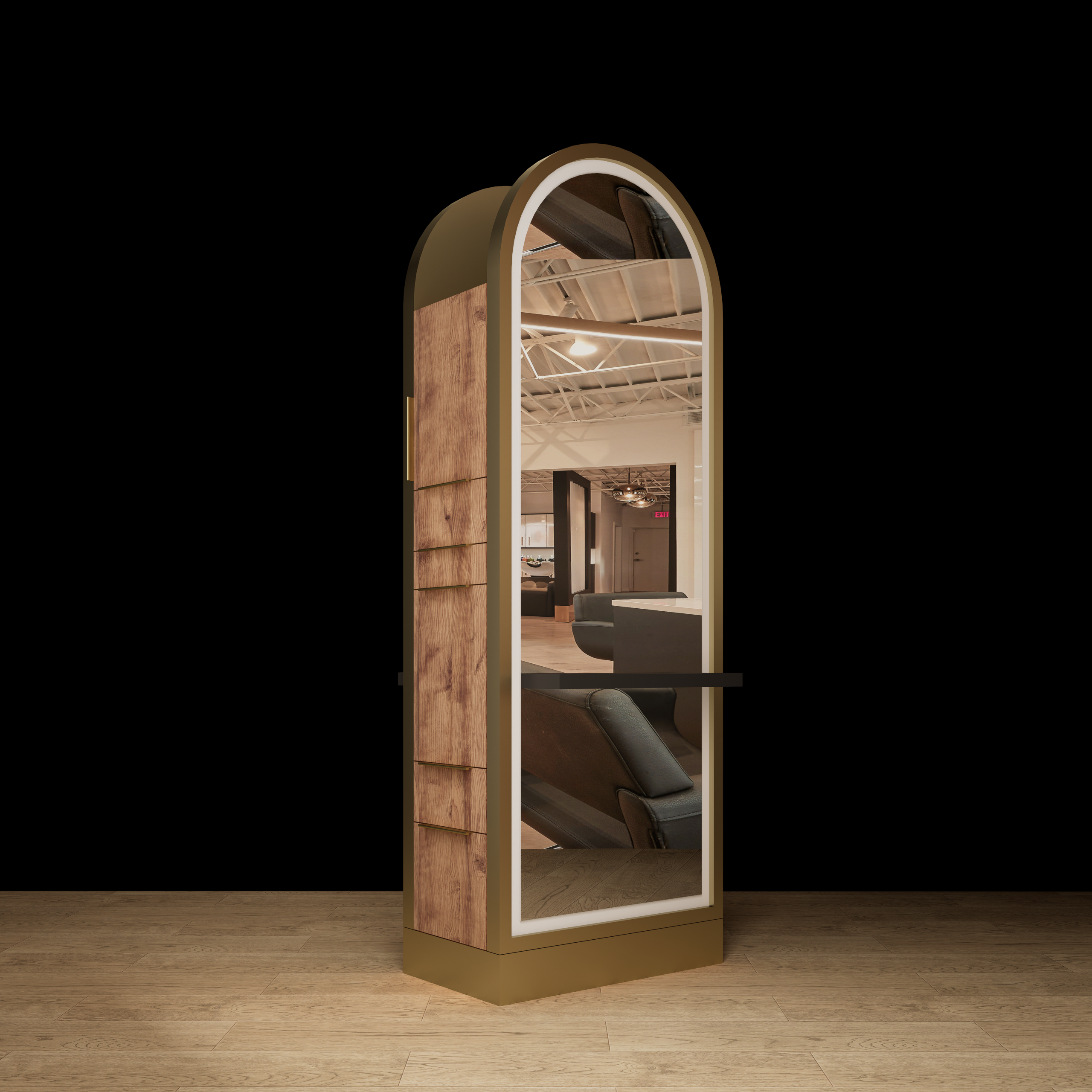 Belmont Double Sided Styling Station - Closed Concept with LED Mirror