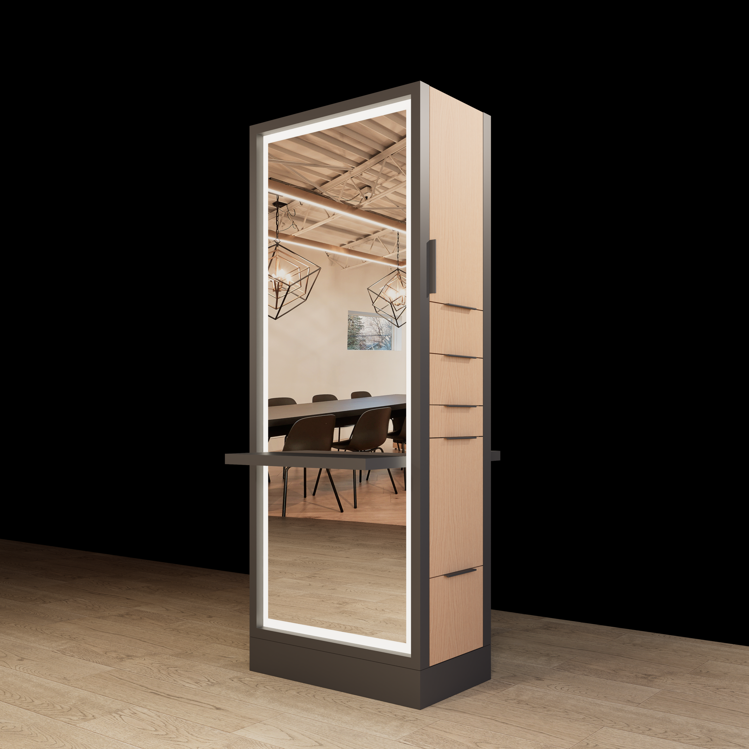 Hoxton Double Sided Styling Station - Closed Concept - with LED Mirrors - Image 8