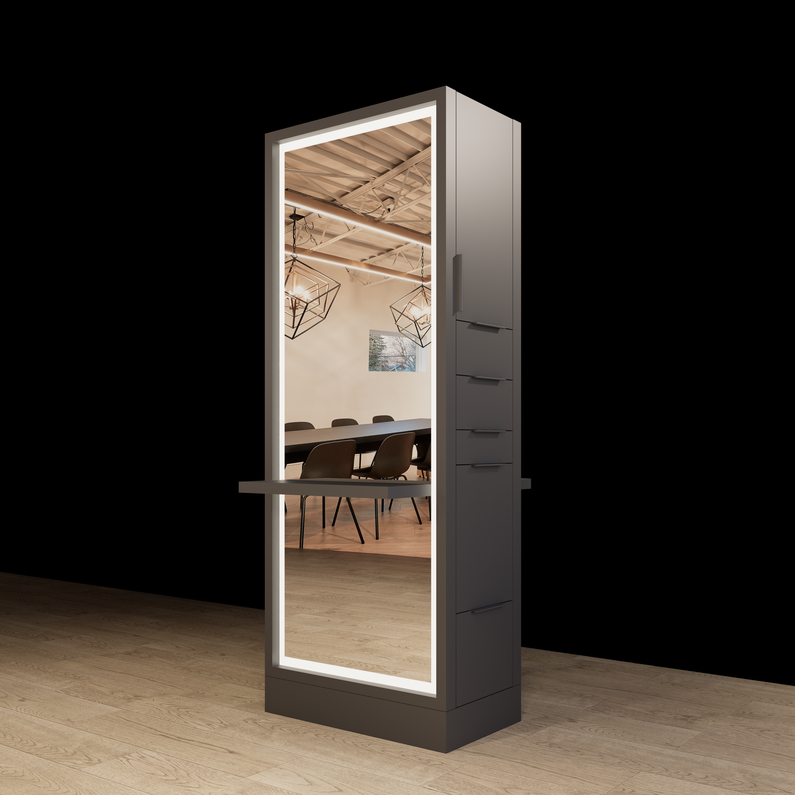 Hoxton Double Sided Styling Station - Closed Concept - with LED Mirrors - Image 10