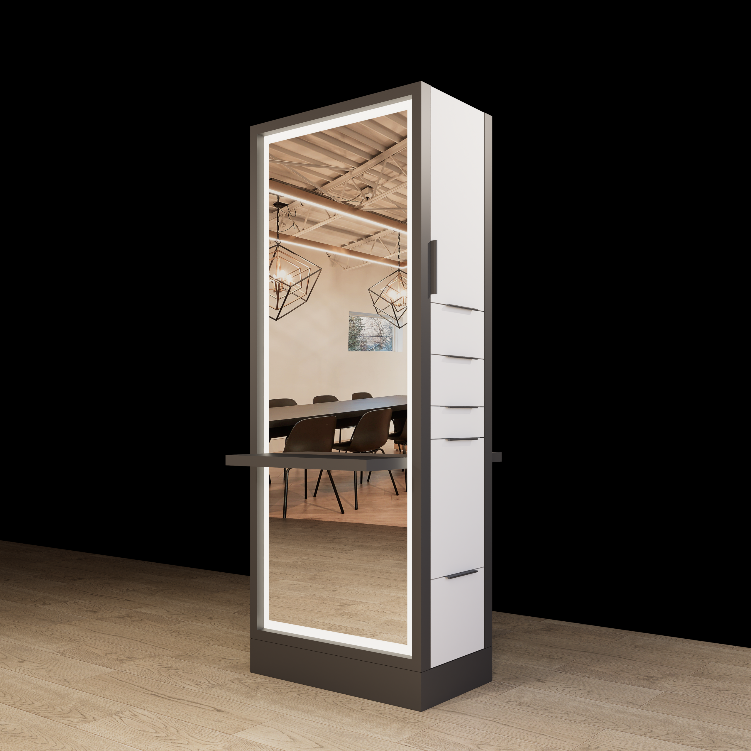 Hoxton Double Sided Styling Station - Closed Concept - with LED Mirrors - Image 12